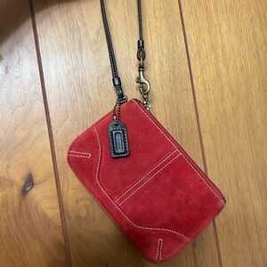 COACH Red suede leather wristlet good used condition